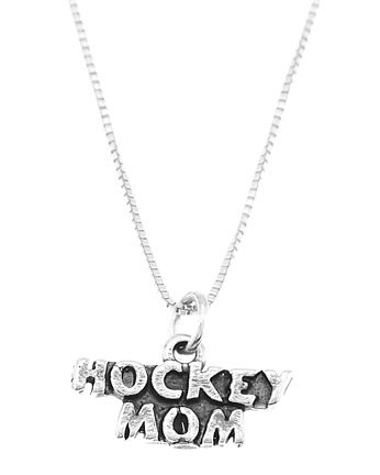 STERLING SILVER HOCKEY MOM CHARM WITH 16 INCH BOX CHAIN NECKLACE