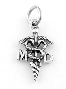 STERLING SILVER MD MEDICAL DOCTOR CADUCEUS CHARM/PENDANT