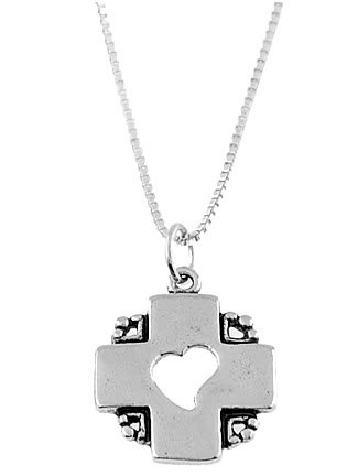 STERLING SILVER CROSS HEART & SILVER 16" BOX CHAIN