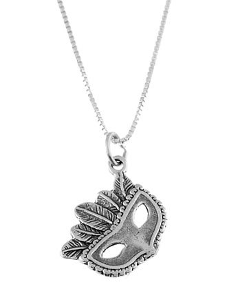 STERLING SILVER MASQUERADE MASK CHARM W/ 16" BOX CHAIN
