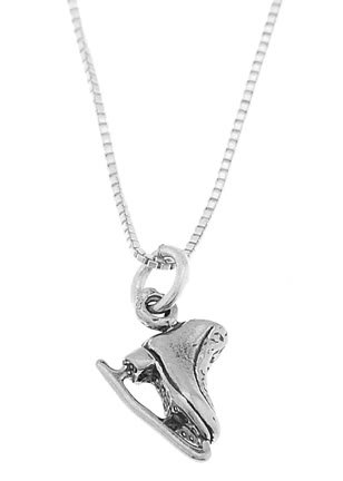 STERLING SILVER FIGURE SKATER SKATE / ICE SKATE CHARM WITH 16 inch BOX CHAIN NECKLACE