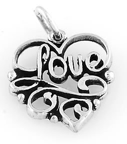 STERLING SILVER LOVE IN HEART CHARM W/ 16" BOX CHAIN