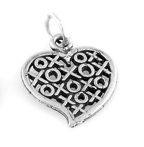 STERLING SILVER XOXO HEART CHARM W/ 16" BOX CHAIN