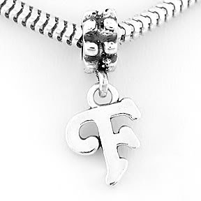STERLING SILVER DANGLING FANCY LETTER F EUROPEAN BEAD
