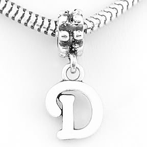 STERLING SILVER DANGLING FANCY LETTER D EUROPEAN BEAD
