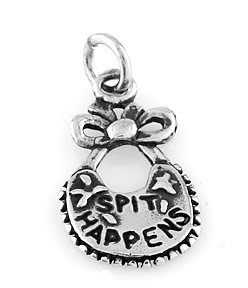 STERLING SILVER SPIT HAPPENS BIB CHARM W/ 16" BOX CHAIN