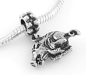 STERLING SILVER DANGLING RAZORBACK HOG EUROPEAN BEAD