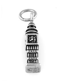 STERLING SILVER BIG BEN CLOCK CHARM WITH 16" BOX CHAIN