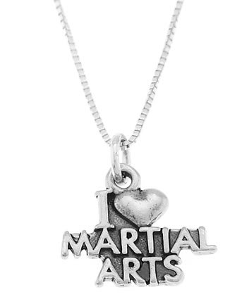 STERLING SILVER I LOVE (HEART) MARTIAL ARTS CHARM WITH 16 INCH BOX CHAIN NECKLACE