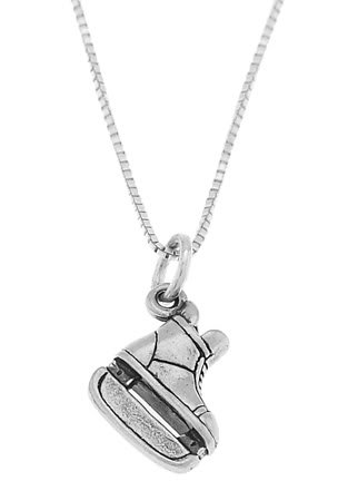 STERLING SILVER HOCKEY PLAYER'S ICE SKATE CHARM WITH 16 INCH BOX CHAIN NECKLACE