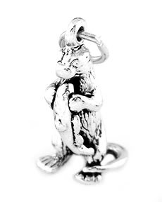STERLING SILVER OTTER EATING FISH CHARM WITH 16" BOX CHAIN