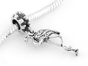 STERLING SILVER DANGLING FLAMINGO EUROPEAN BEAD