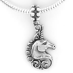 STERLING SILVER DANGLING UNICORN HEAD EUROPEAN BEAD