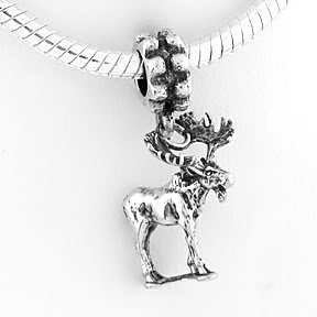 STERLING SILVER DANGLING MOOSE / ELK EUROPEAN BEAD