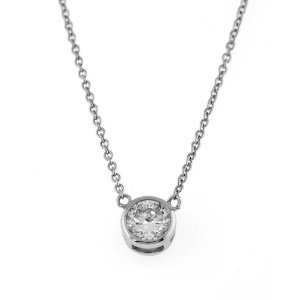 STERLING SILVER CZ ROUND SOLITAIRE BEZEL SET NECKLACE