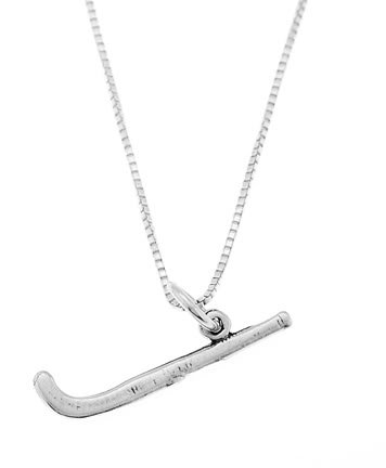STERLING SILVER HOCKEY / FIELD HOCKEY STICK CHARM WITH 16 INCH BOX CHAIN NECKLACE