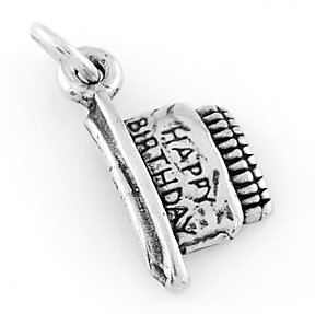 STERLING SILVER HAPPY BIRTHDAY CAKE CHARM/ PENDANT