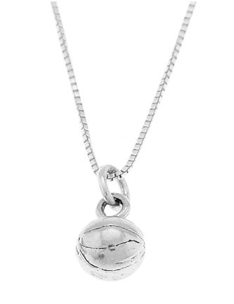 STERLING SILVER BASKETBALL CHARM WITH 16 INCH BOX CHAIN NECKLACE