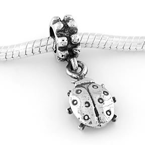 STERLING SILVER DANGLING GOOD LUCK LADY BUG EUROPEAN BEAD