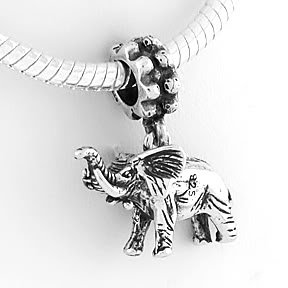 STERLING SILVER DANGLING ELEPHANT EUROPEAN BEAD