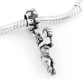STERLING SILVER DANGLING GIRL SHOOTING BASKETBALL EUROPEAN BEAD