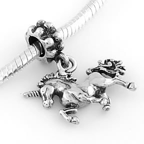 STERLING SILVER DANGLING UNICORN EUROPEAN BEAD
