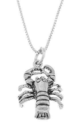 STERLING SILVER SEAFOOD LOBSTER CHARM WITH 16 INCH BOX CHAIN NECKLACE