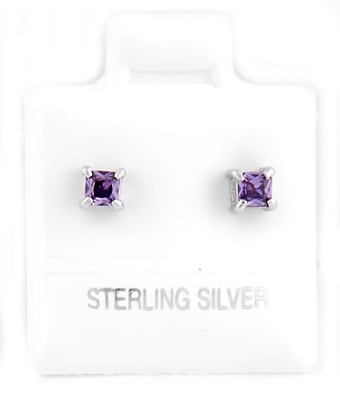 STERLING SILVER FEBRUARY BIRTHSTONE CZ CHILD POST EARRINGS 3mm