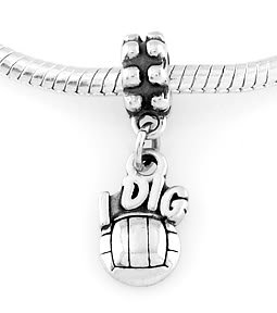 STERLING SILVER DANGLE I DIG VOLLEYBALL EUROPEAN BEAD