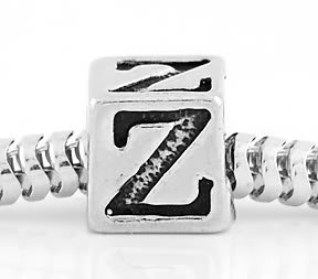 STERLING SILVER ALPHABET INITIAL Z CUBE EUROPEAN BEAD