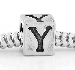 STERLING SILVER ALPHABET INITIAL Y CUBE EUROPEAN BEAD