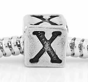 STERLING SILVER ALPHABET INITIAL X CUBE EUROPEAN BEAD