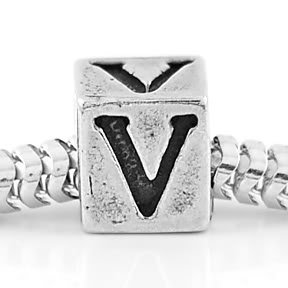 STERLING SILVER ALPHABET INITIAL V CUBE EUROPEAN BEAD