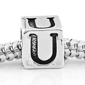 STERLING SILVER ALPHABET INITIAL U CUBE EUROPEAN BEAD