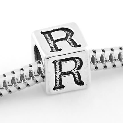 STERLING SILVER ALPHABET INITIAL R CUBE EUROPEAN BEAD
