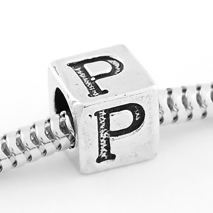 STERLING SILVER ALPHABET INITIAL P CUBE EUROPEAN BEAD