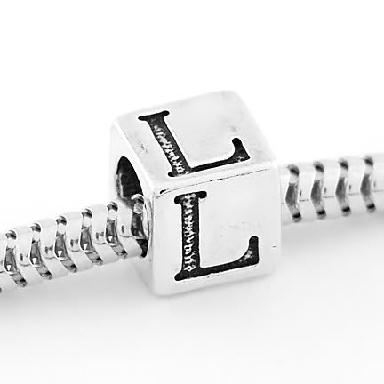 STERLING SILVER ALPHABET INITIAL L CUBE EUROPEAN BEAD