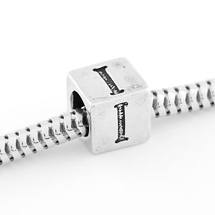STERLING SILVER ALPHABET INITIAL I CUBE EUROPEAN BEAD