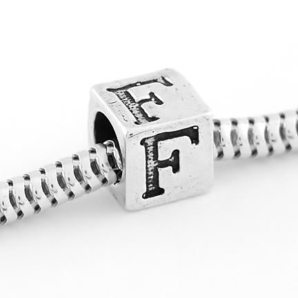 STERLING SILVER ALPHABET INITIAL F CUBE EUROPEAN BEAD