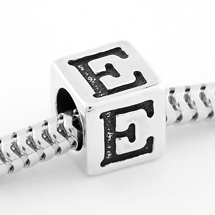 STERLING SILVER ALPHABET INITIAL E EUROPEAN CHARM BEAD