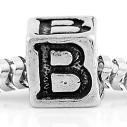 STERLING SILVER 925 CUBE INITIAL B CUBE EUROPEAN BEAD