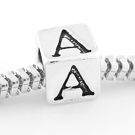 STERLING SILVER CUBE INITIAL A CUBE EUROPEAN BEAD