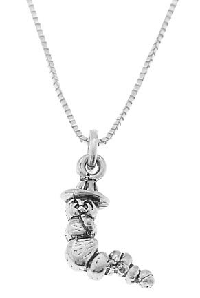 STERLING SILVER LITTLE CATERPILLAR / INCH WORM CHARM WITH 16 inch BOX CHAIN NECKLACE