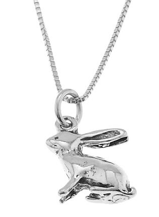 STERLING SILVER LONG EAR BUNNY RABBIT CHARM WITH 16 inch BOX CHAIN NECKLACE