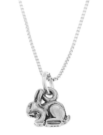 STERLING SILVER SMALL BUNNY RABBIT CHARM WITH 16 INCH BOX CHAIN NECKLACE