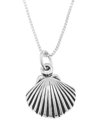 STERLING SILVER OCEAN SEASHELL / SEA SHELL CHARM WITH 16 inch BOX CHAIN NECKLACE