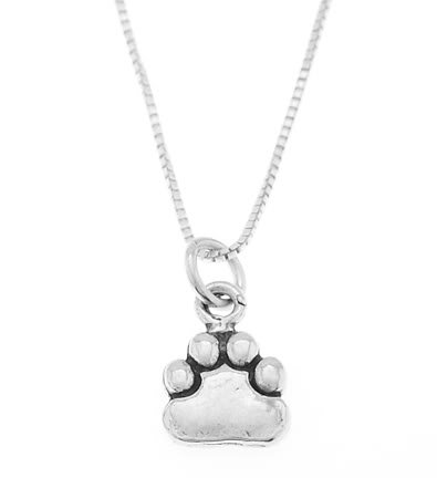 STERLING SILVER PAW PRINT / ANIMAL PAW PRINT CHARM WITH 16 inch BOX CHAIN NECKLACE