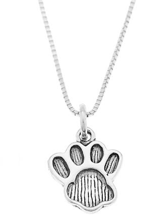 STERLING SILVER PAW PRINT / DOG PAW/ ANIMAL PAW CHARM WITH 16 inch BOX CHAIN NECKLACE