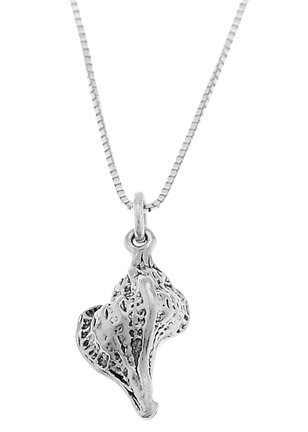 STERLING SILVER BEACH / OCEAN CONCH SHELL CHARM WITH 16 INCH BOX CHAIN NECKLACE