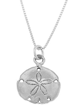 STERLING SILVER SAND DOLLAR / SAND-DOLLAR CHARM WITH 16 INCH BOX CHAIN NECKLACE